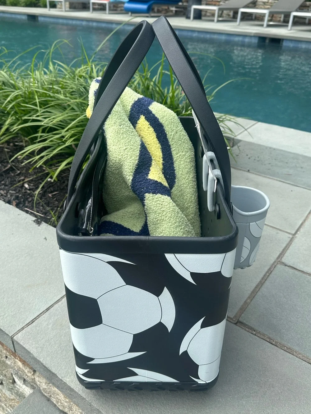 New Original Bogg Bag “Lets Kick It” Soccer Print Tote in Black & White